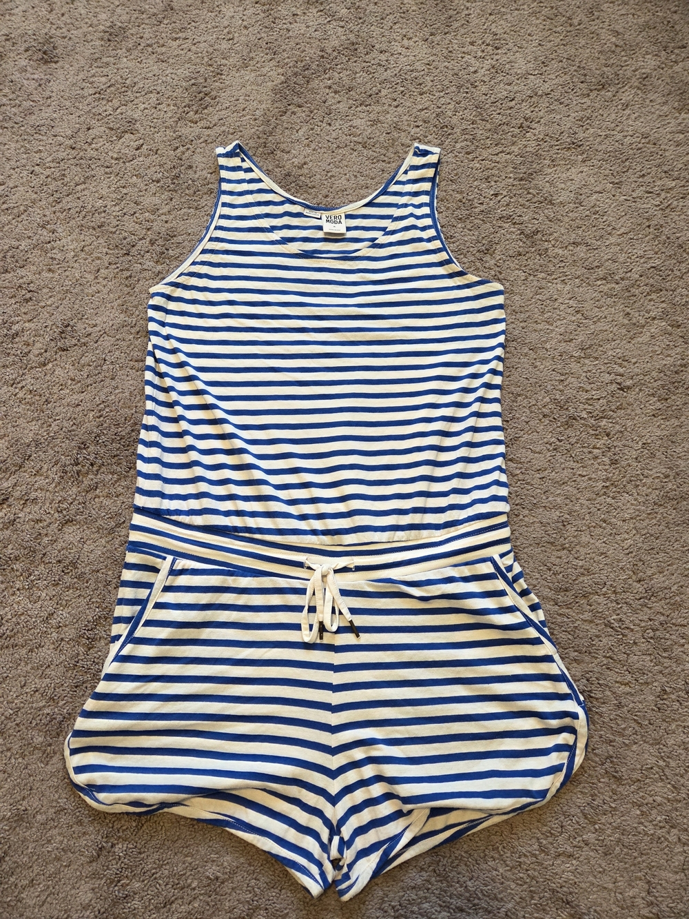 Vero Moda Blue & White Horizontal Striped Sleeveless Romper - Women's Medium